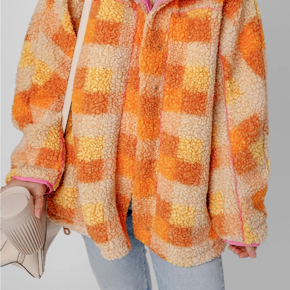 Davi and Dani Cozy Checkered Sherpa Jacket